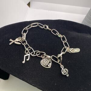 Womens Silver Custom Charm Bracelet Music Beach Lover
